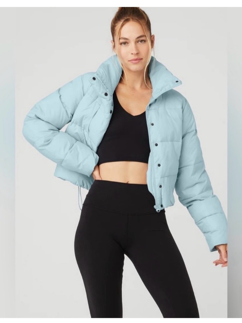 Cropped Light Blue Puffer Jacket - Women's